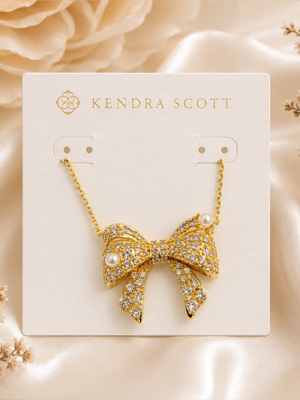 Kendra Scott Krista Gold Bow Short Pendant Necklace in White Mix - Picture 7 of 8